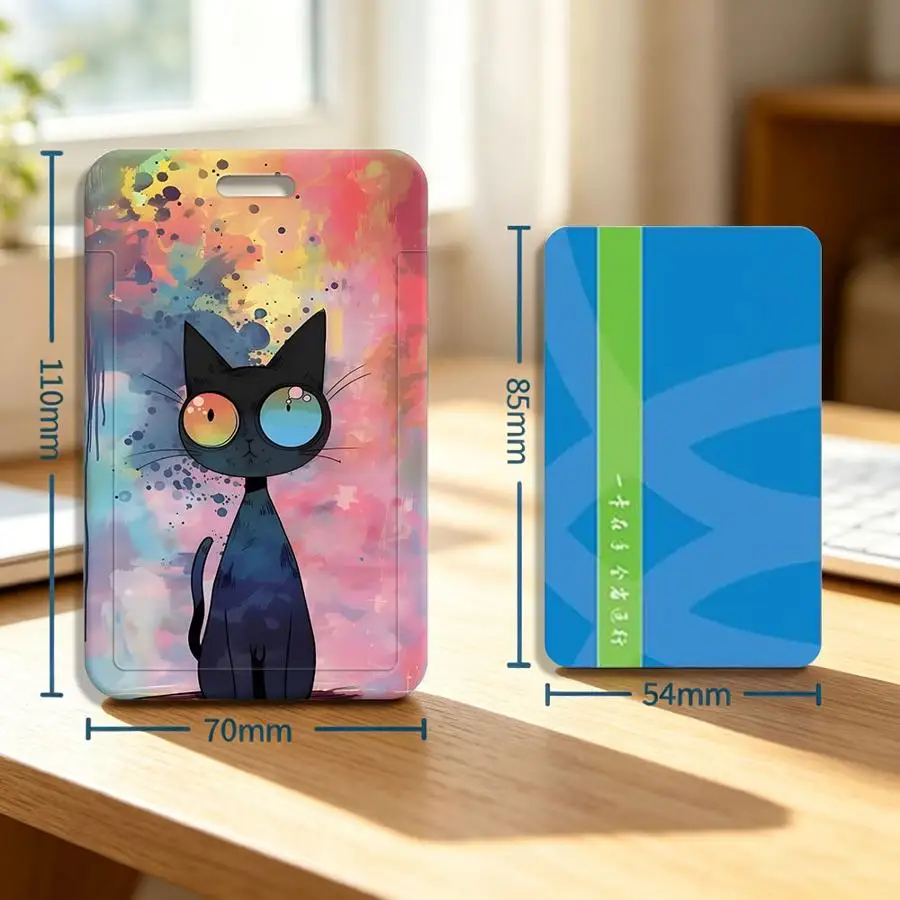 Cartoon Cute Little Cat 1pc Multi functional Student Bus ID Card Nurse Badge Card Protective Cover cable tie Lanyard Luggage tag
