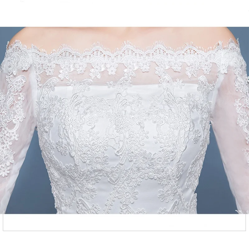 LYG-D20#Wedding Dress 2025 New Simple Korean Style Off Shoulder Middle Sleeve Look Thin Large Bridal Dress Yarn Wholesale Retail
