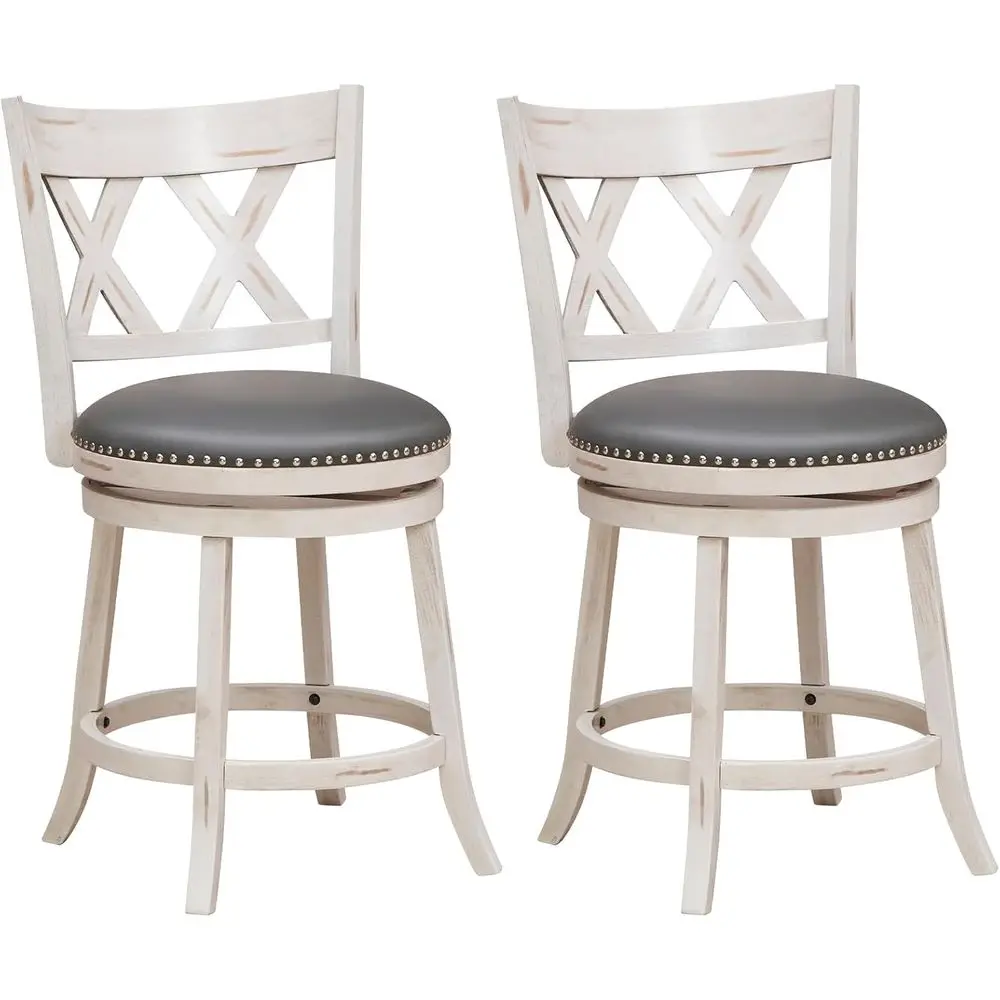 

Набор из 2 барных стульев с поворотным механизмом, высота столешницы, 25,5 дюймов, цвет античный белый и серый, сиденья с мягкой обивкой шириной 20 дюймов, эргономичная спинка