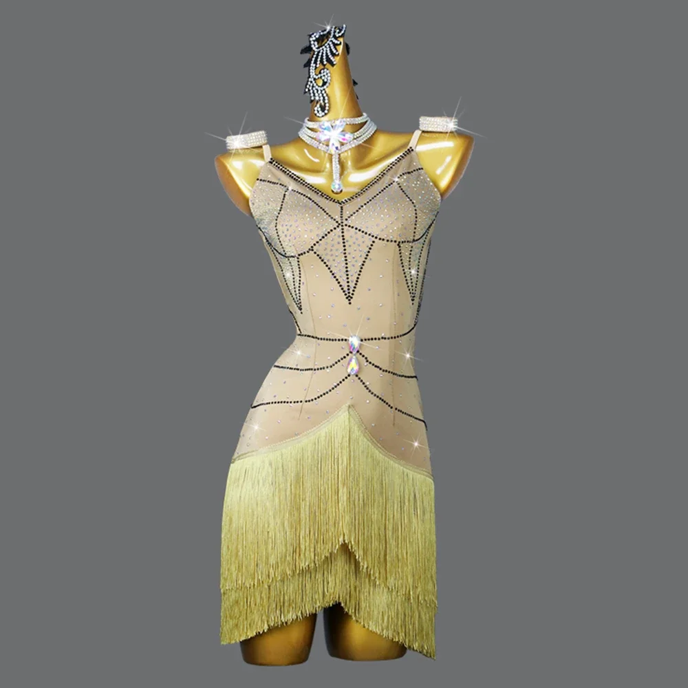 Latin Dance Costume Women Stage Dress Young Girls Party Kids Dancewear Sport Short Suit Sexy Practice Outfit Evening Party Skirt