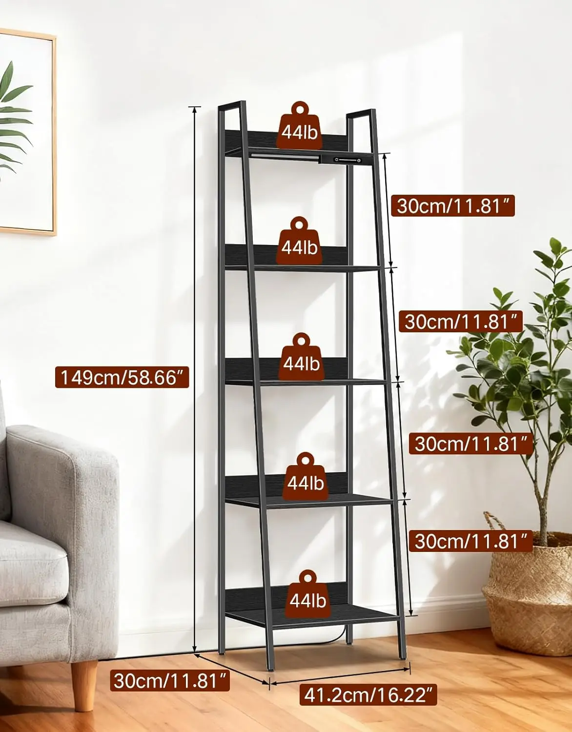 5-Tier Small Ladder Shelf with LED Lights, Touch & Remote Control, 3 Color Temperatures, Dimmable Tall Corner Standing B