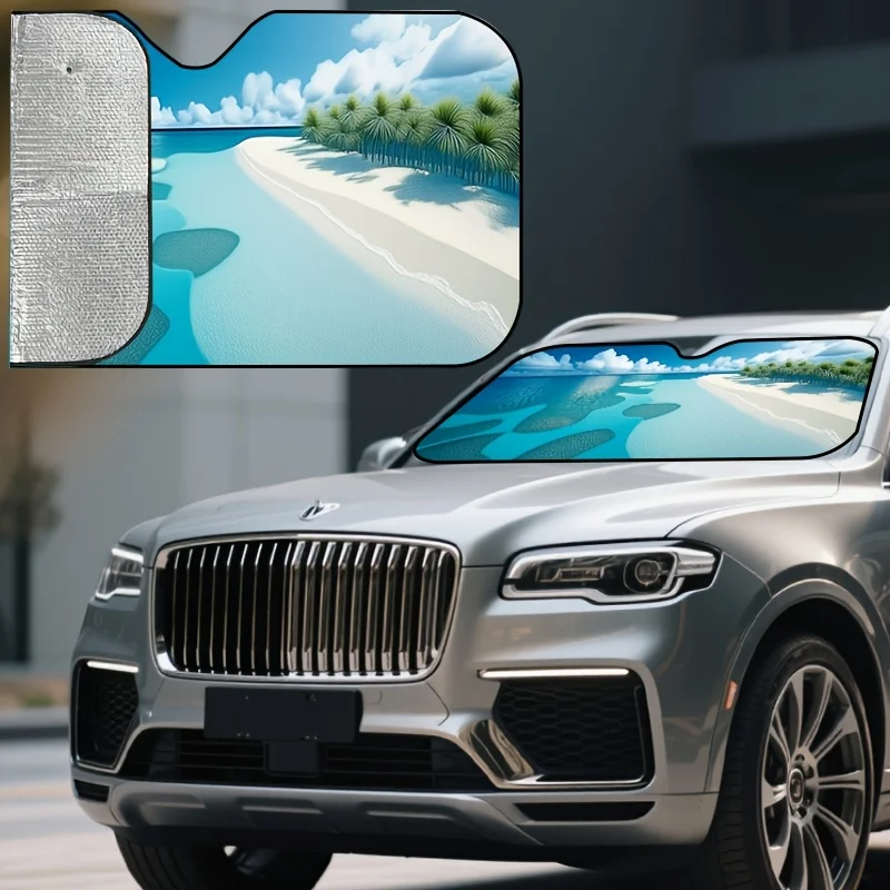 Summer Beach Style Car Sunshade Effectively Blocks Sunlight And Heat, Protecting The Interior From Sun Exposure. Suitable For Va