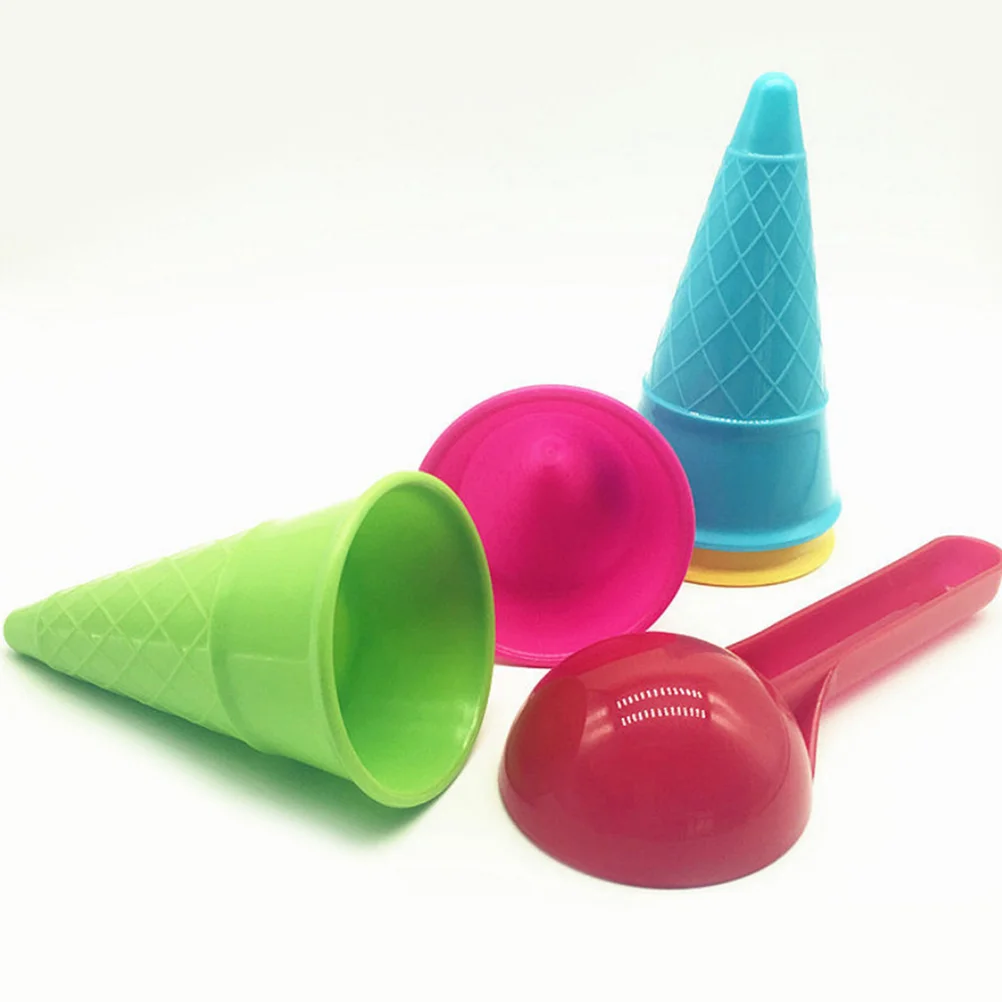 Juego de juguetes de playa para niños, Set de 6 piezas, conos de helado de arena y cuchara para exteriores, 5 conos de crema de piezas y 1 cuchara