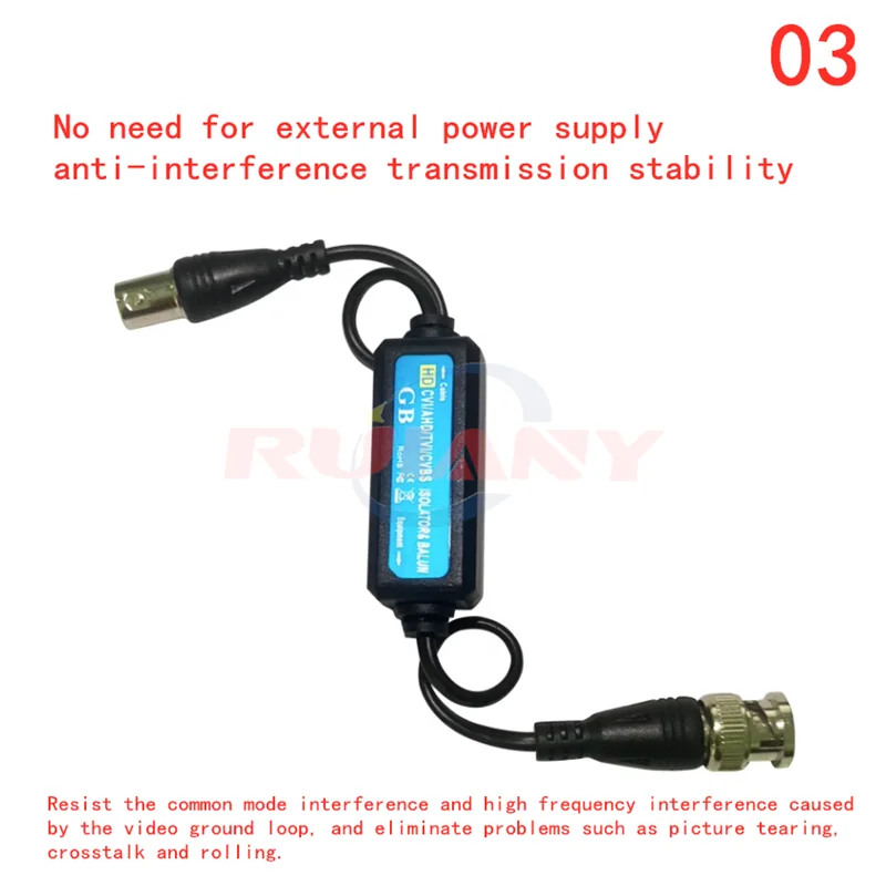 Surveillance video jammer HDCVI/AHD/TVI/CVBS camera filter ground loop isolator