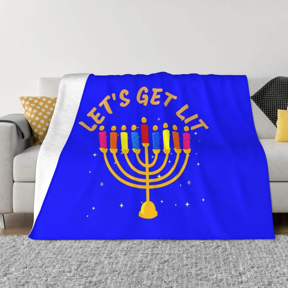 Chanukah Judaism Hanukkah Plaid Blanket Velvet Print Portable Lightweight Throw Blankets for Home Couch Bedspread