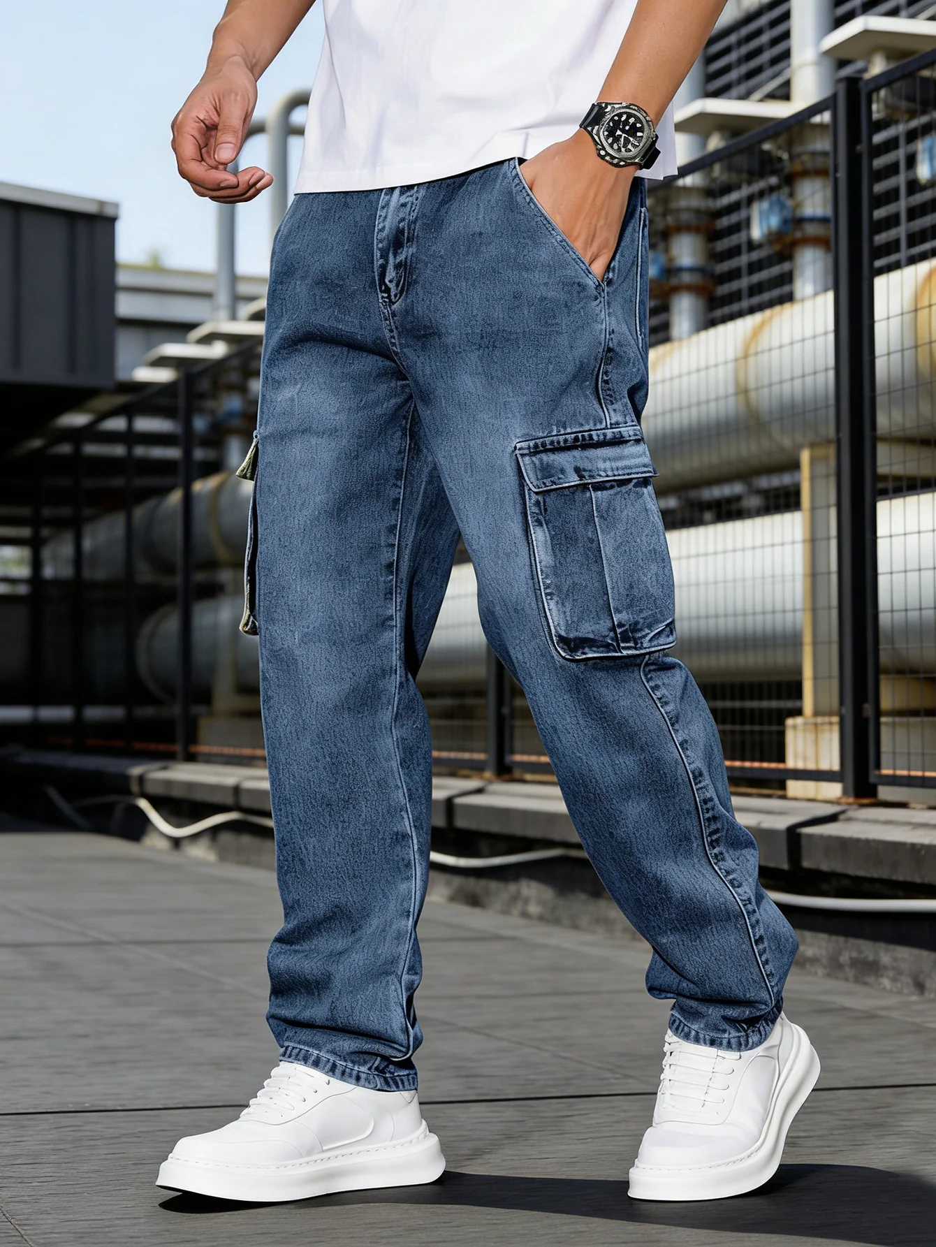 

Мужские джинсы-карго больших размеров (6XL, 5XL, 4XL) с эффектом потертости, зауженного кроя, повседневные, из денима, с множеством карманов, в уличном стиле