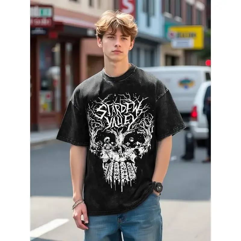

Washed T Shirts Skull Stardew Valley Hip Hop Vintage T-Shirt Oversize Streetwear Graphic Printed Tops Tees for Men Women, T Shir