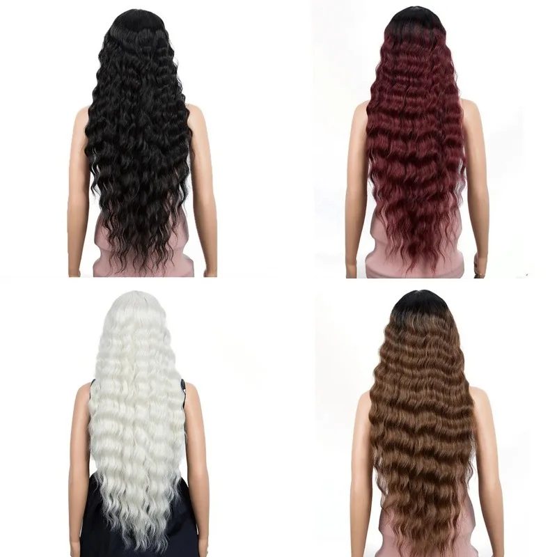 Femme perruque quotidienne sans frange cheveux bouclés fête habiller chapeaux dégradé couleur longues vagues rouleau cheveux dame ondulation coloré perruque couverture
