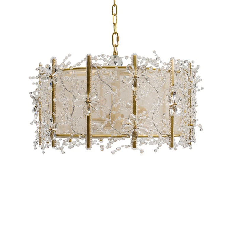 

Luxury romantic flower yarn all-copper crystal chandelier European French light luxury room bedroom lighting