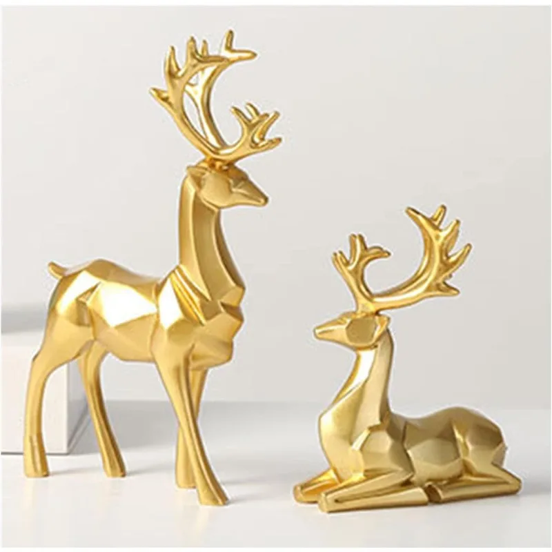 2 Pcs Origami Elk Ornaments Artistic Decor Christmas Decorations Indoor Home Deer Reindeer Resin Figurine Figurines