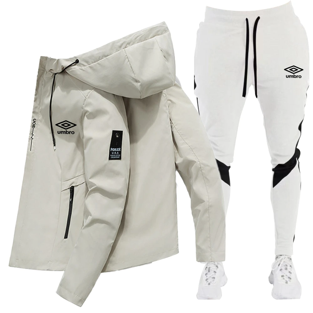 

UMBRO New Men's Zipper Jacket Hooded Pullover+Sweatpants Sports Casual Jogging Sportswear 2-piece Set for