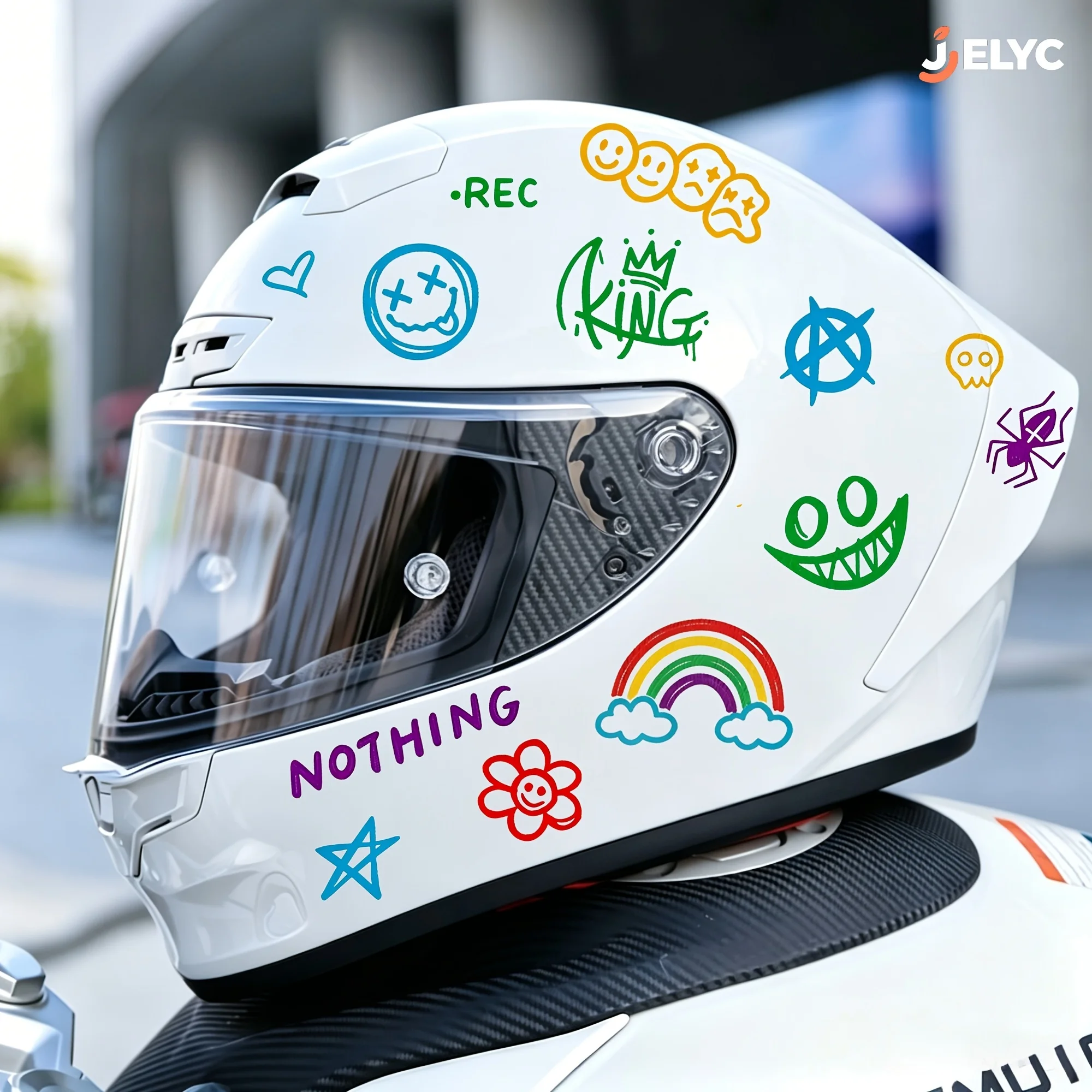 22Pcs Colorful Graffiti Helmet Stickers Purple Rainbow Spider Letter Decals For Motorcycle Helmet view 3