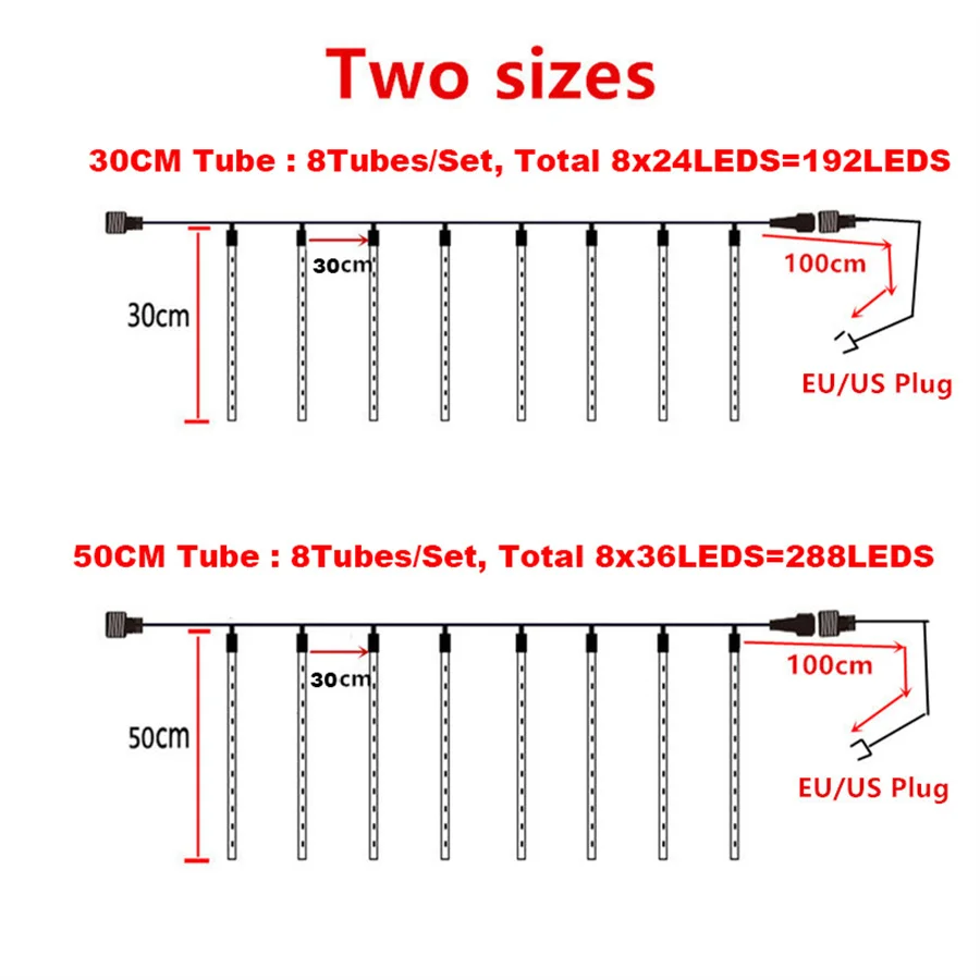 8本のLEDチューブ,流星,雨,クリスマス,氷,落下,雪,フェアリーライト用の防水LEDライト