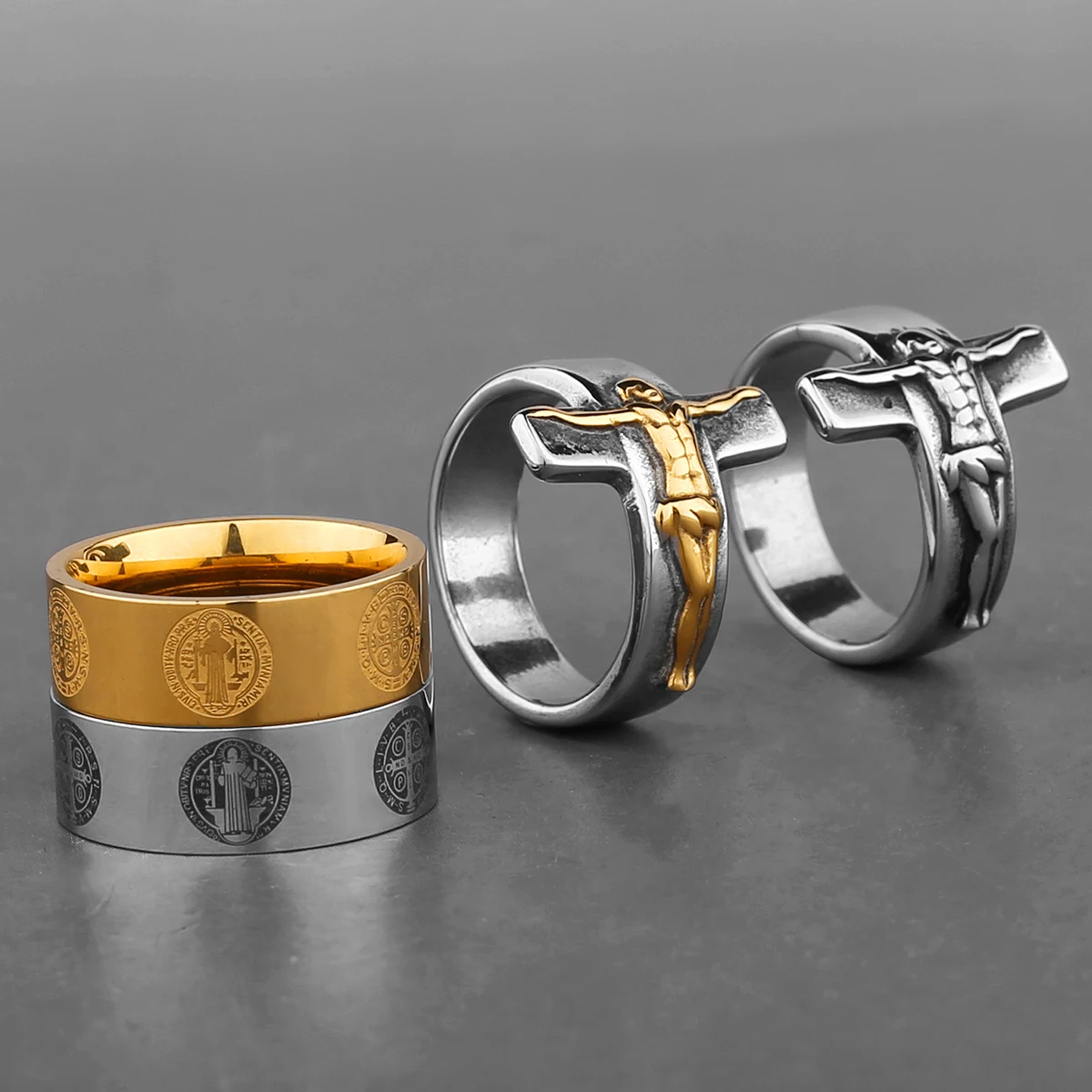 Anillo de acero inoxidable para hombre y mujer, sortija con amuleto de la fe de la cruz cristiana católica, sortija Unisex de varios estilos, joyería de dedo, regalo creativo