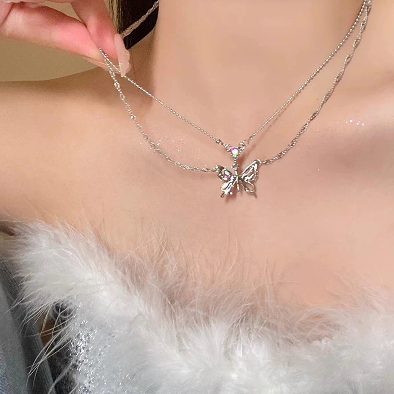 1PC Girls Exquisite Temperament Clavicle Chain Luxury Elegant Butterfly Tassels Pendant Necklace For Women Accessories Gifts