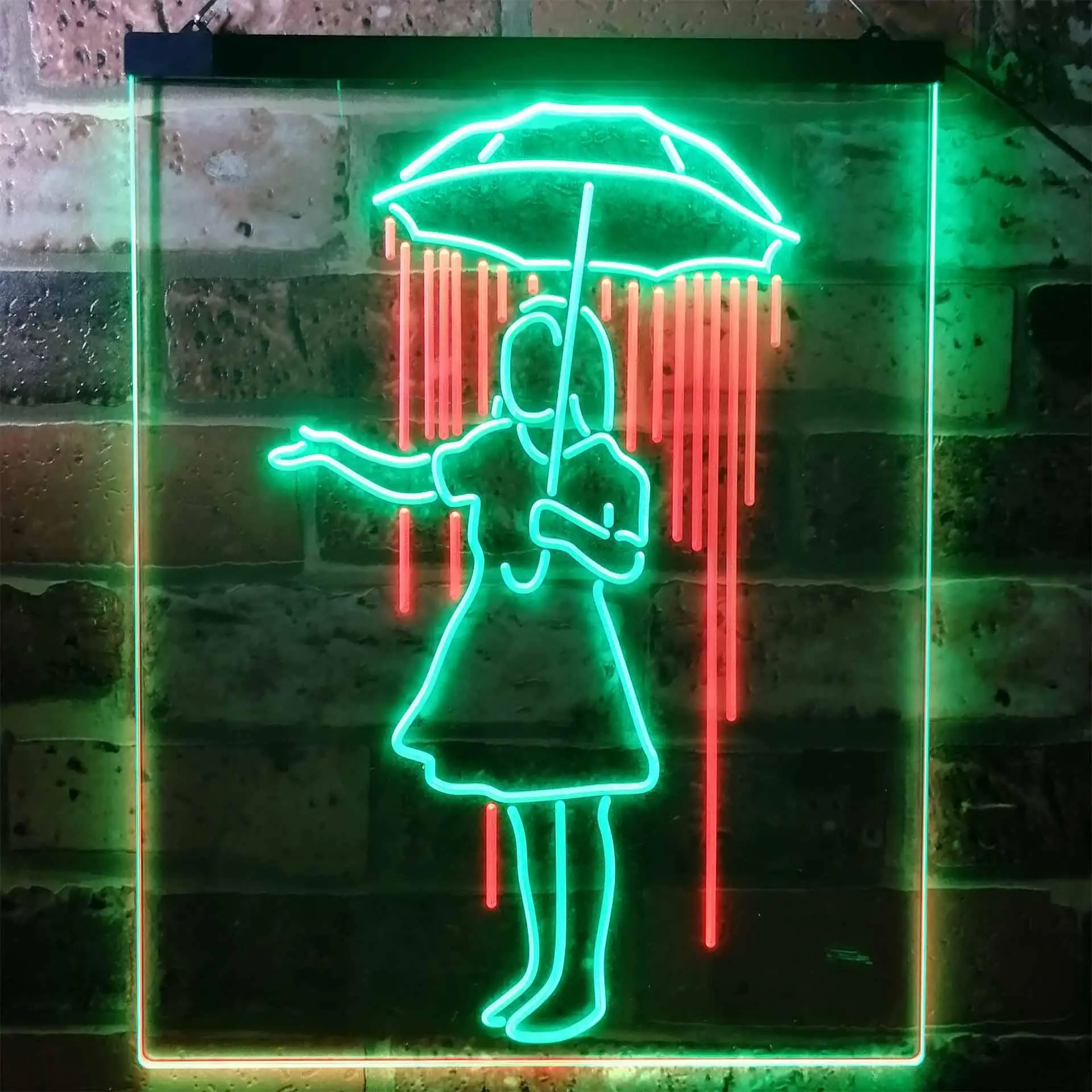 Girl with Umbrella Raining Inside Decoration Dual Color Led Neon Sign st6-i3135