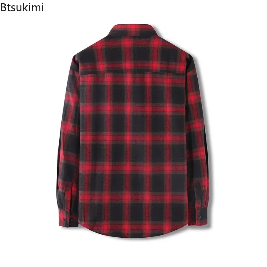 2025New Men's Casual Plaid Print Shirt Fashion Long Sleeve Chest with Pocket Design Trend Streetwear Men Shirt Jacket Young Teen