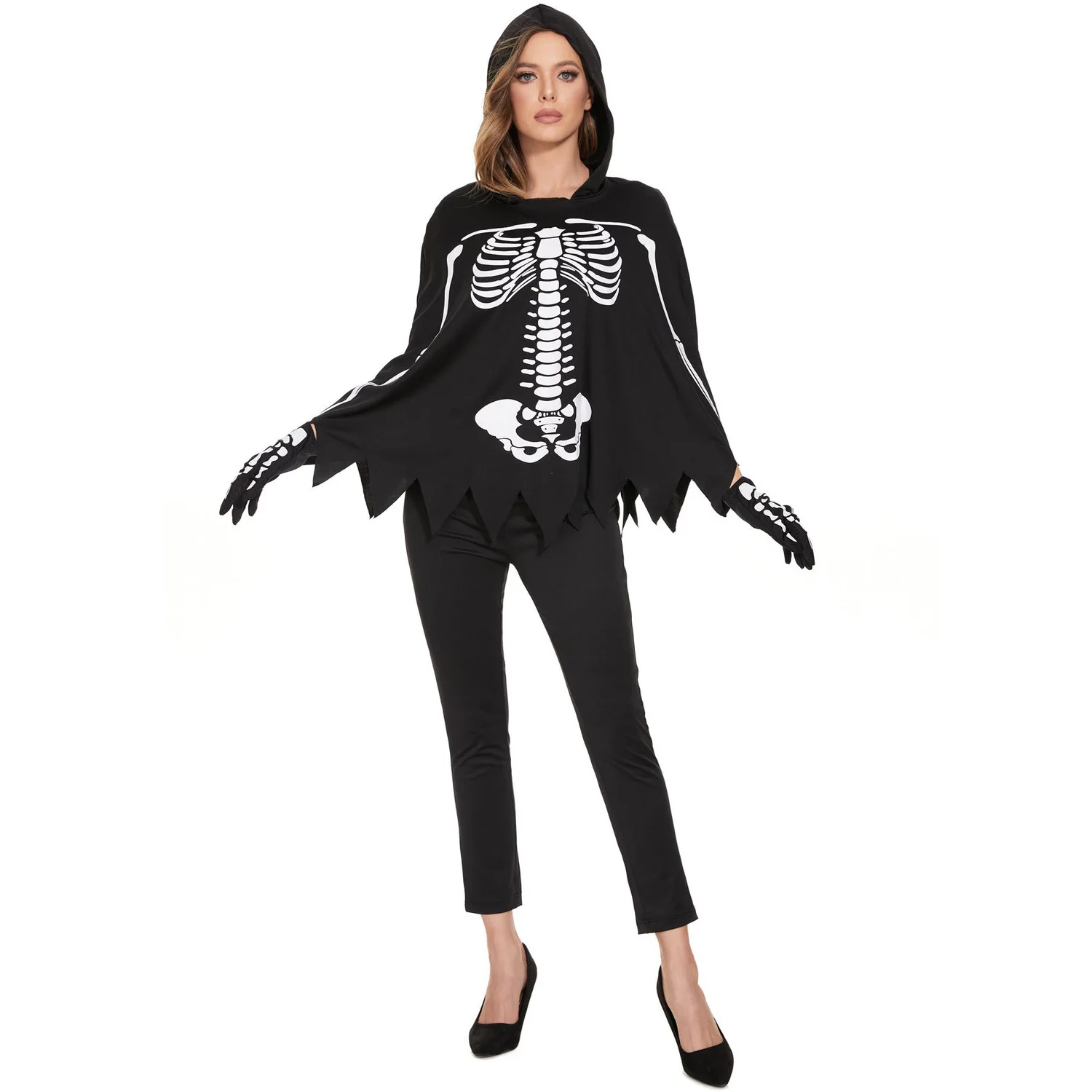 

Комплект костюма скелета для взрослых, наряд на Хэллоуин для пары, халат Бога смерти, костюм скелета для косплея, костяная рамка, плащ, ансамбль