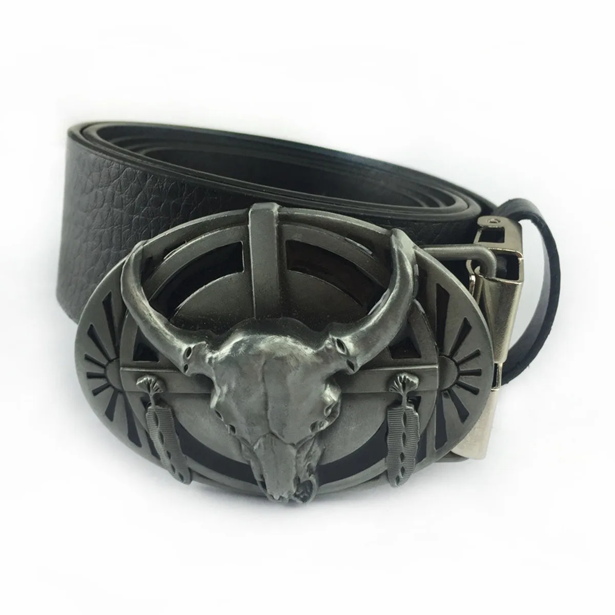 Retro Western Skull Longhorn Bull Belt Buckle - Fashionable Leather Cowboy Feathers Accessory Classic Trend