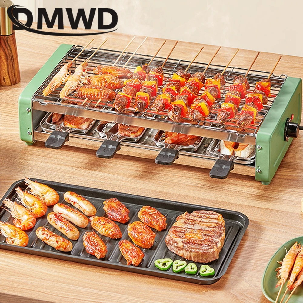 DMWD Household Baking Pan Electric Grill Barbecue Oven Cooking Machine BBQ Griddles Roasting Frying Tray Non-stick Cookware 220V