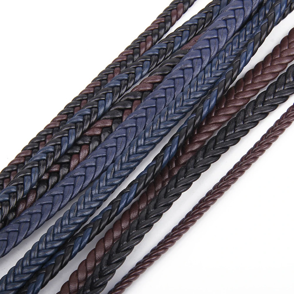 2M PU-Leder Geflochtenes Kordel 6/8mm Flachgewebte Schnur für DIY Armband Halskette Schmuckherstellung Zubehör – Detail 2