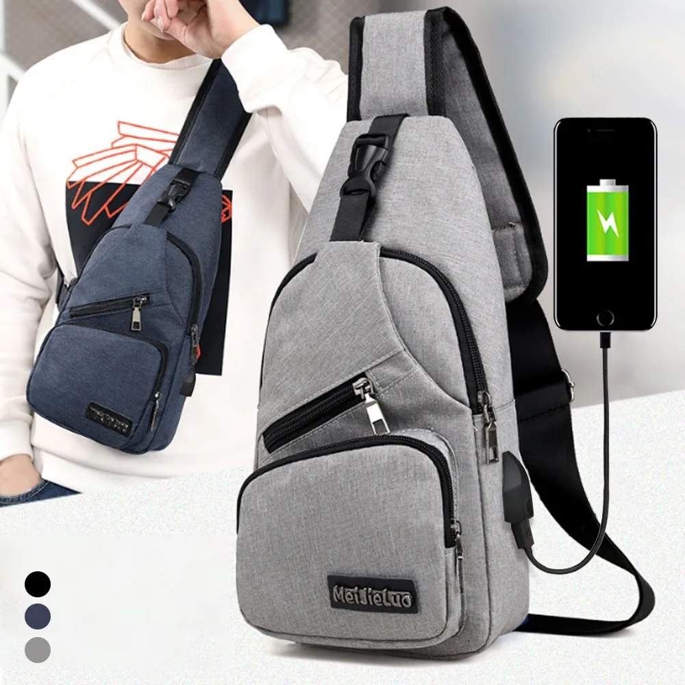 Bolso de pecho antirrobo para hombre, bandolera de mensajero de viaje corto, bolso de cuero para hombre, mochila cruzada con carga USB, paquete escolar