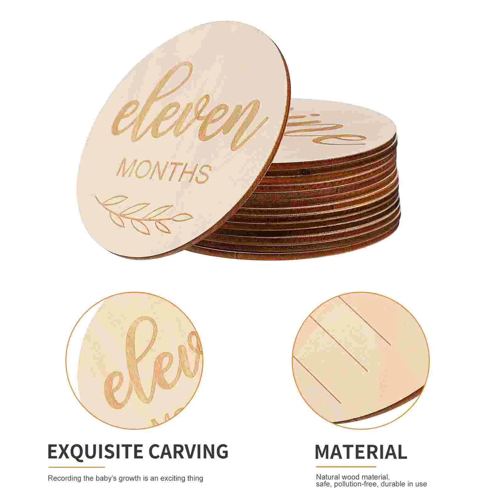 TOYANDONA 1 Set Wooden Baby Monthly Cards Unisex Reversible Birth Cards Natural Wood Disc Photo Props