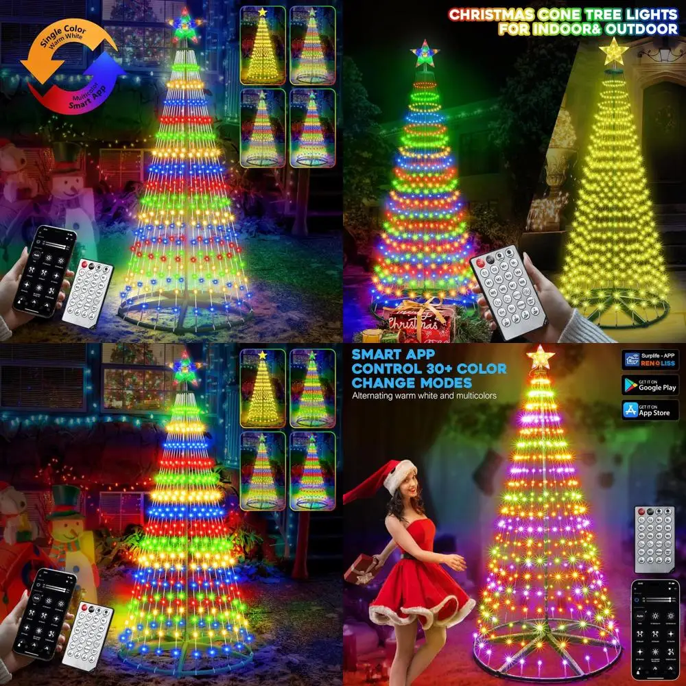 

Умная рождественская елка со светодиодной подсветкой, 6 футов, 296 футов, с управлением через приложение, таймером и синхронизацией музыки для использования в помещении и на открытом воздухе