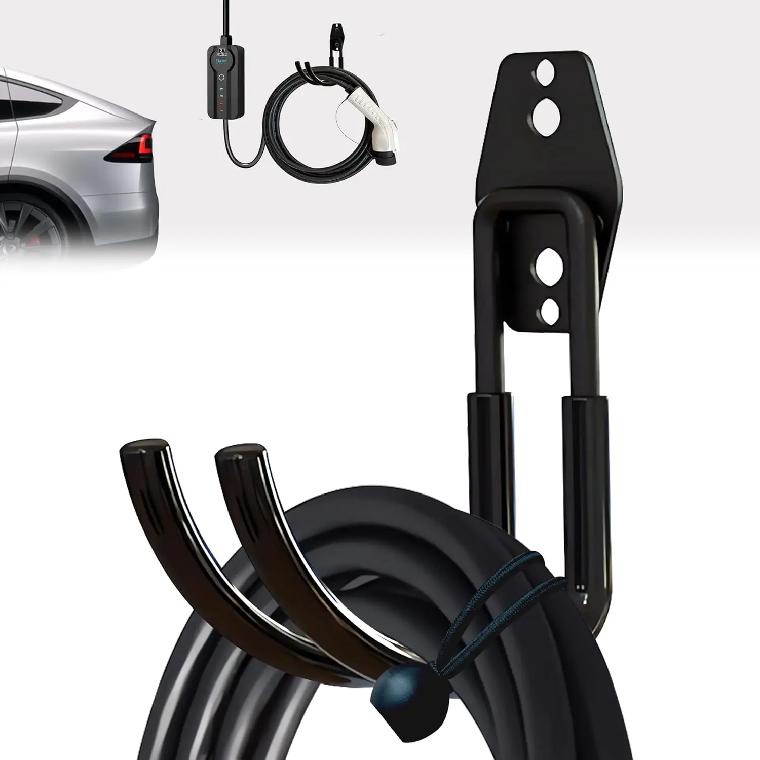 

Держатель для зарядного устройства с настенным креплением и выдвижным кабелем, прочный стальной крюк для использования в помещении/на улице, аксессуар-органайзер для шнура электромобиля