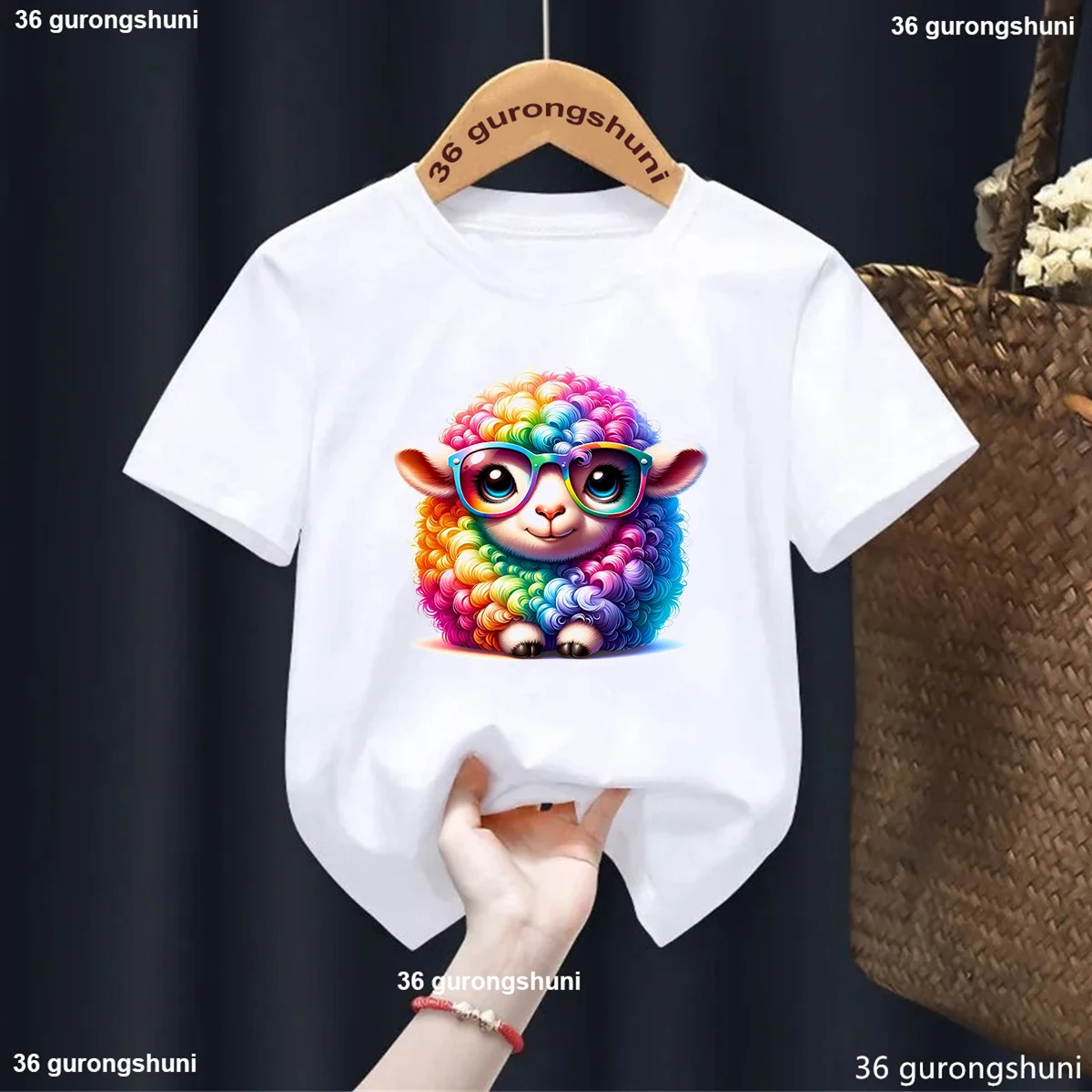 Fashion Children'S Tshirt Funny Cute Sheep Print Boys Girls T-Shirt Harajuku Kawaii Shirt Summer Newly Kids Short Sleeved Tops