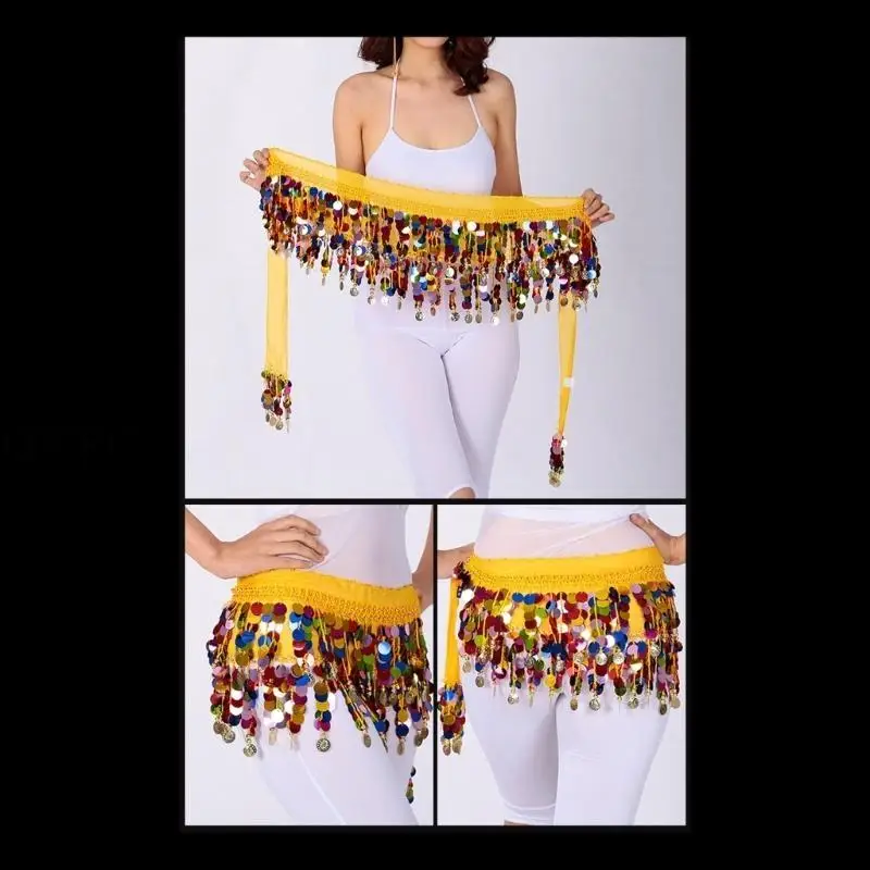 A dança do palco 39bd mostra o traje dança do lenço da cintura lantejoulas para mulheres meninas