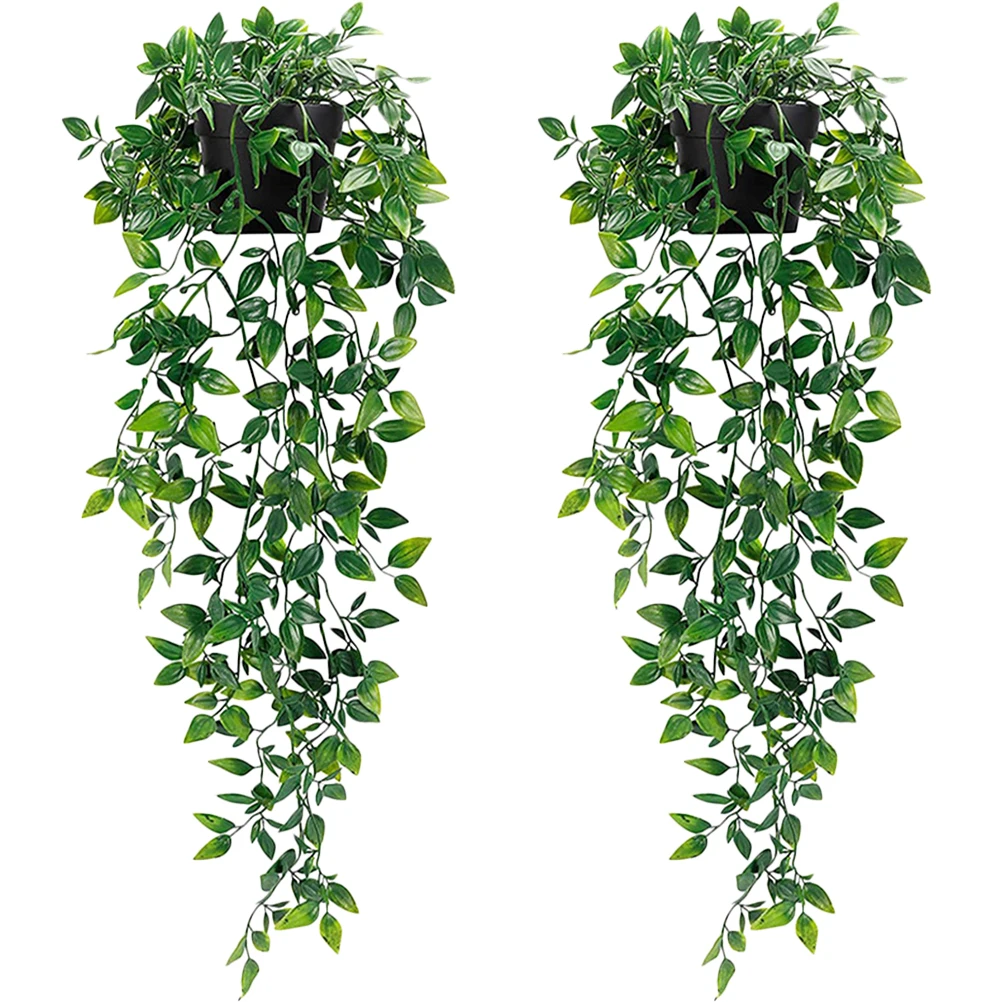 

2pcs Vine Fake Plant With Pot Hanging Faux Greenery Decor Indoor Wall Hanging Plants With Pots Ceiling Artificial Plants