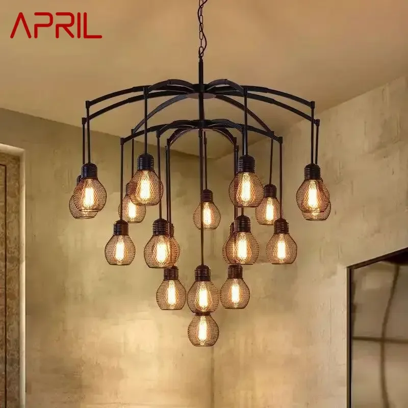 APRIL American Retro Pendent Lamp Industrial Wind Living Room Restaurant Loft Clothing Store Cafe Bar Box Homestay Chandelier