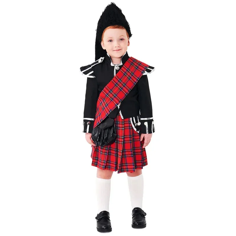 2025 New Kids Child Scotsman Costume for Boys Tartan Kilt Set Scottish Outfit 2-4Y 4-10Y 10-12Y AA