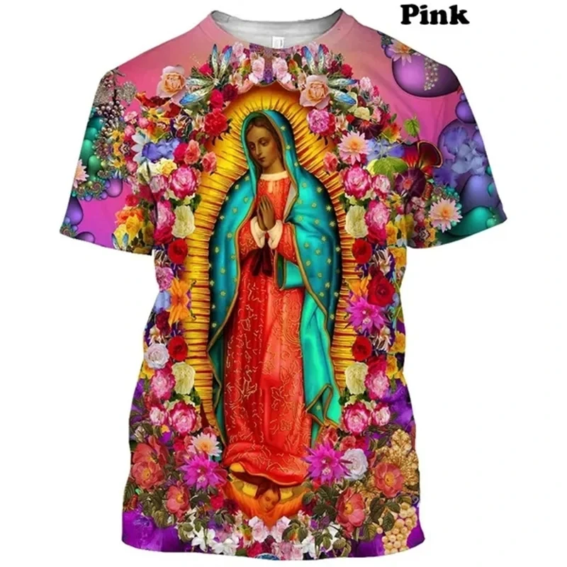 Holy Mother Jesus God Pattern T-shirt for Men 3D Printed Buddhist Guanyin Short Sleeve Plus Size Top Popular Fashion