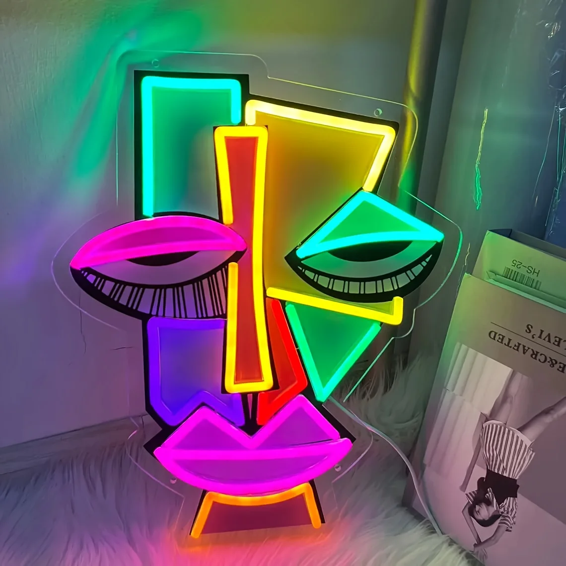 Abstract Face Neon Sign Modern Colorful LED Wall Art for Living Room Bar Cafe Decoration Unique Artistic Lighting Gift