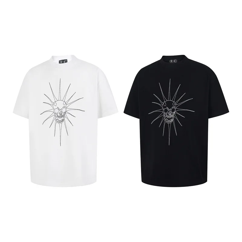 Thug Club Korean-style street hip-hop style skull embroidery loose men's and women's matching short-sleeved T-shirt trend