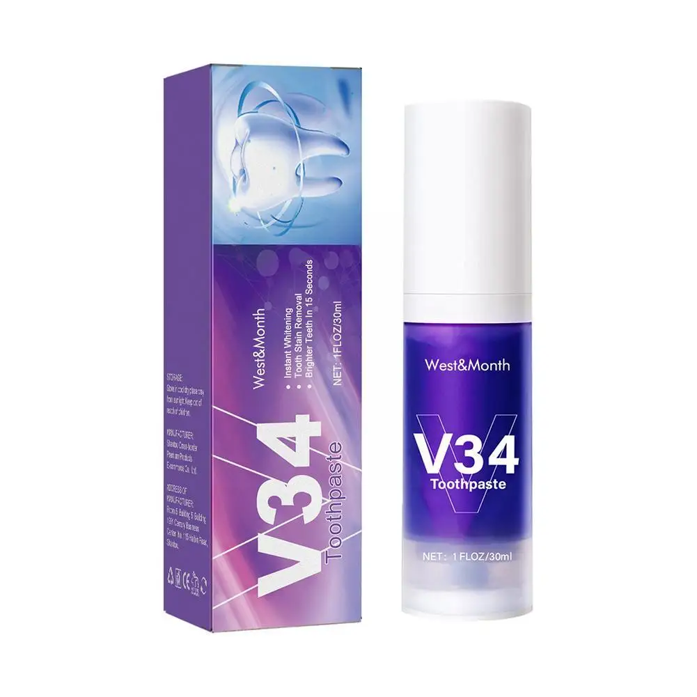 V34 Paarse Tandpasta 30G Tanden Whitening Tandpasta Zorg Vergelende Tand Reiniging Tand Whitening Eglazuur Verminderen Tandverleden E3i7