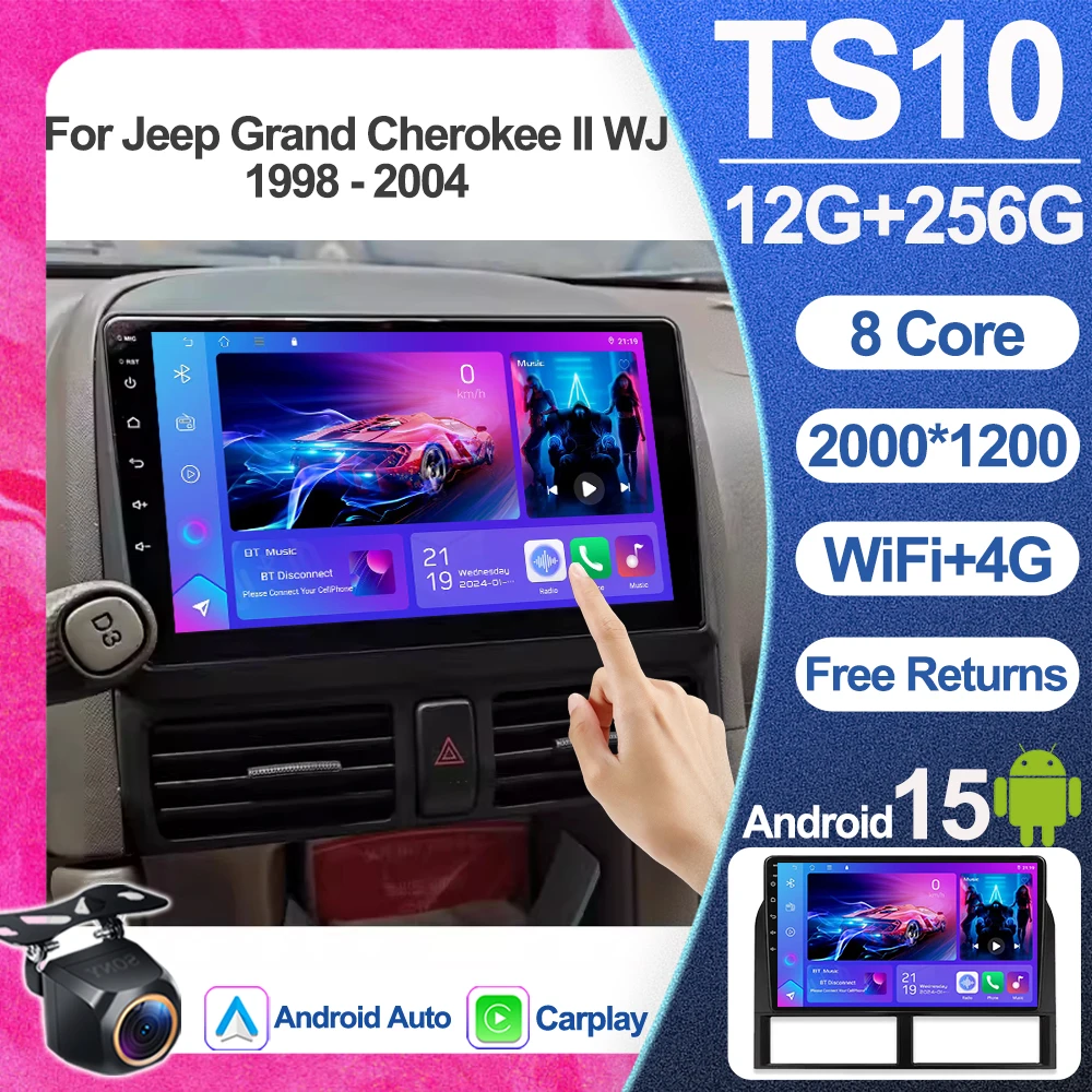 Rádio Automotivo Android 16 para Jeep Grand Cherokee II WJ 1998 - 2004, Reprodutor Multimídia Automotivo com Tela Touchscreen e Wifi 5G