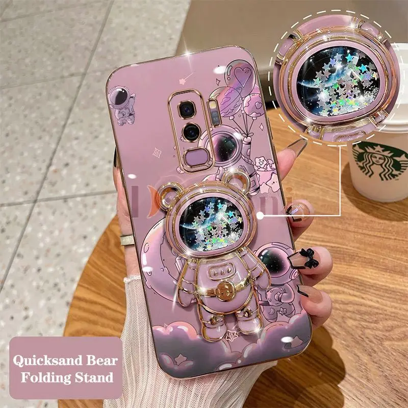 Quicksand Bear Astronaut Phone Holder Case For Samsung Galaxy S9 Plus Thin Shatterproof Protection Galaxy S9Plus Soft Back Cover