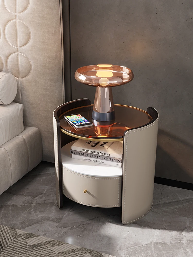 The product can be customized.Customized circular bedside table, minimalist saddle leather, modern high-end cabinet, designer