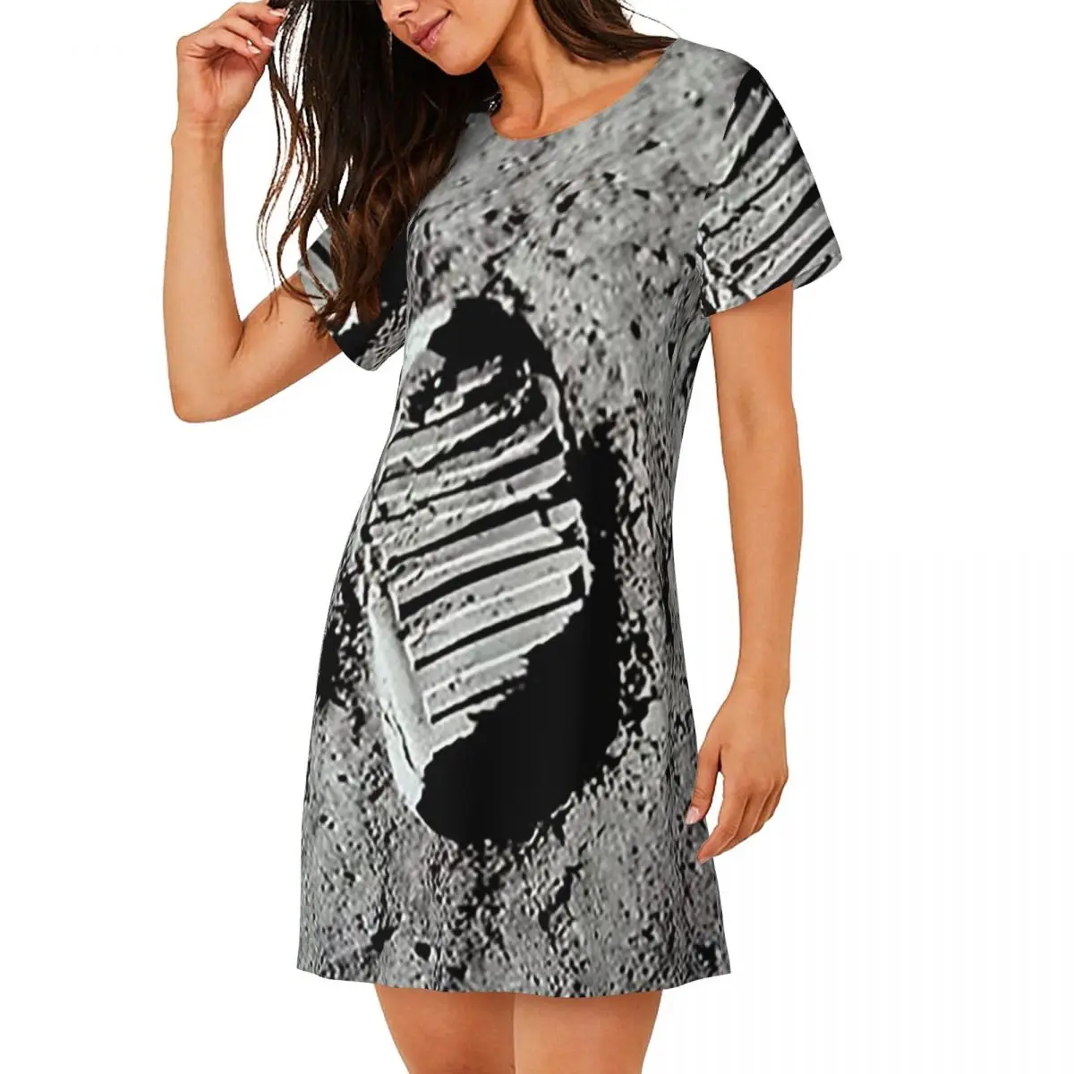 Footprint On The Moon By Buzz Aldrin Apollo Short Sleeves Nightdress For Sleeping Women Short Sleeve Nightgowns Pajama Dress