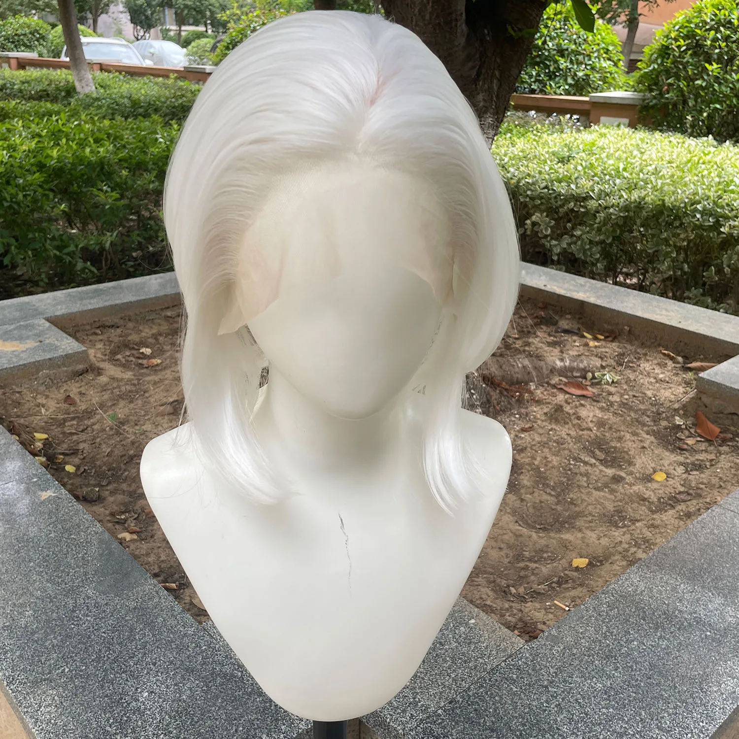 White 13×4 Synthetic Lace Wigs for Women Shoulder Length Bob Cut Wigs for Cosplay Men Natural Hairline 150% Density Daily Use
