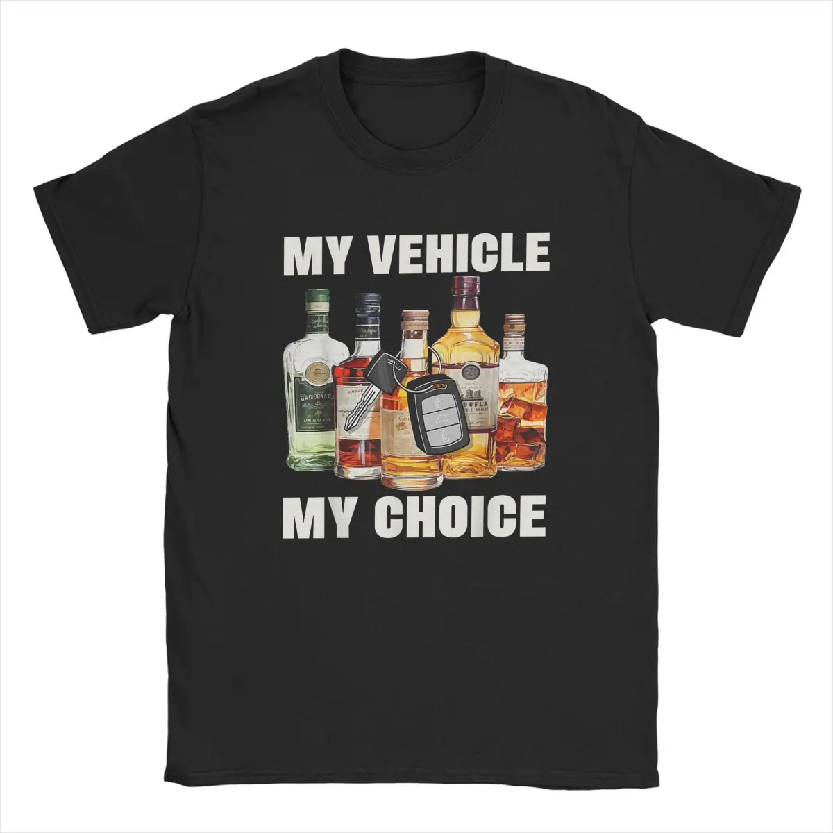 Men's My Vehicle My Choice Alcohol T Shirts Funny Wine Beer Lover Drunk Driving Cotton Vintage Short Sleeve Crewneck Tee T-Shirt