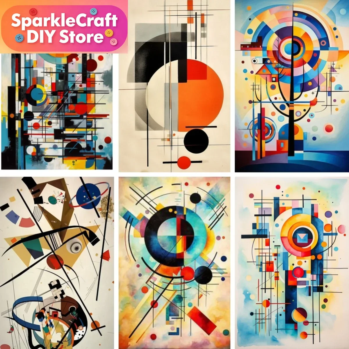 1 pièce Peinture diamant sans cadre, avec strass, pour broderie mosaïque, motif d'art abstrait occidental style Wassily Kandinsky, pour la décoration intérieure