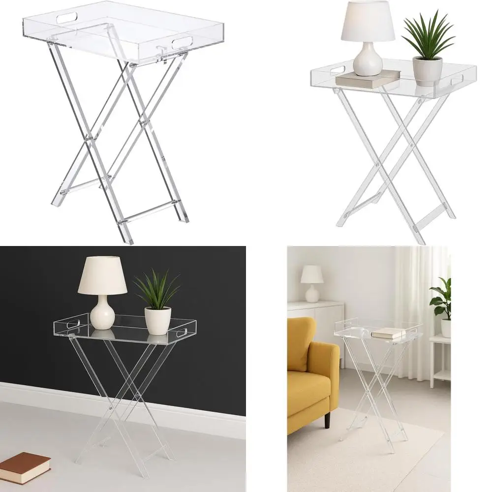 

Clear Acrylic Folding TV Tray Stand with Handle for Living Room, Bedroom, or Office