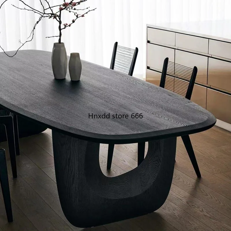 Medieval all-solid wood dining table black walnut simple oval dining table