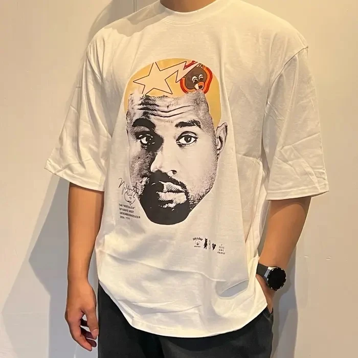 American Trendy Hip Hop Street Style Women T-Shirt Unisex Celebrity Portrait Print Tee Kanye Photo Top Men Women's Clothing