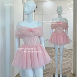 SPRAYING Black Pink Simple Off the Shoulder Tulle Prom Dress A-line Mini Short Sparkly Cocktail Dress 2024 Special Event Dresses