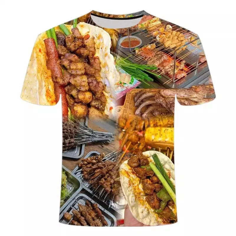 Food Barbecue Graphic T Shirt for Men Clothing Funny 3D Print Kabob Kabab T-shirt Casual Women Short Sleeve Tee Shirts y2k Tops - Image 3